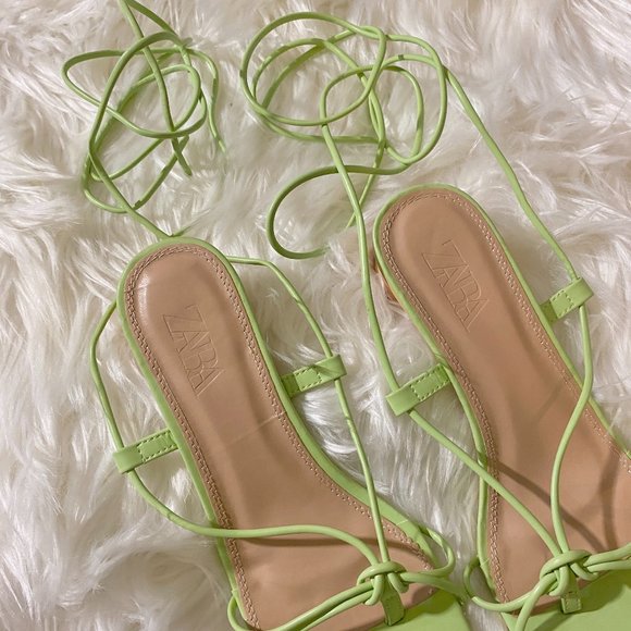 ZARA GREEN HEELED STRAPPY SANDALS - Picture 10 of 12